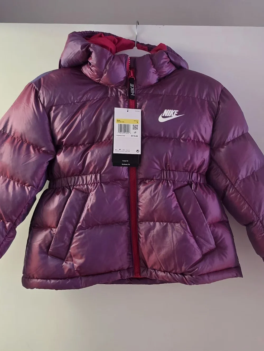 Nike Kids Metallic Purple Hooded Puffer Jacket